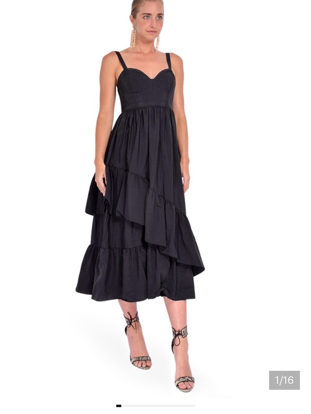 cinq a sept Black Tiered Sweetheart Midi Dress